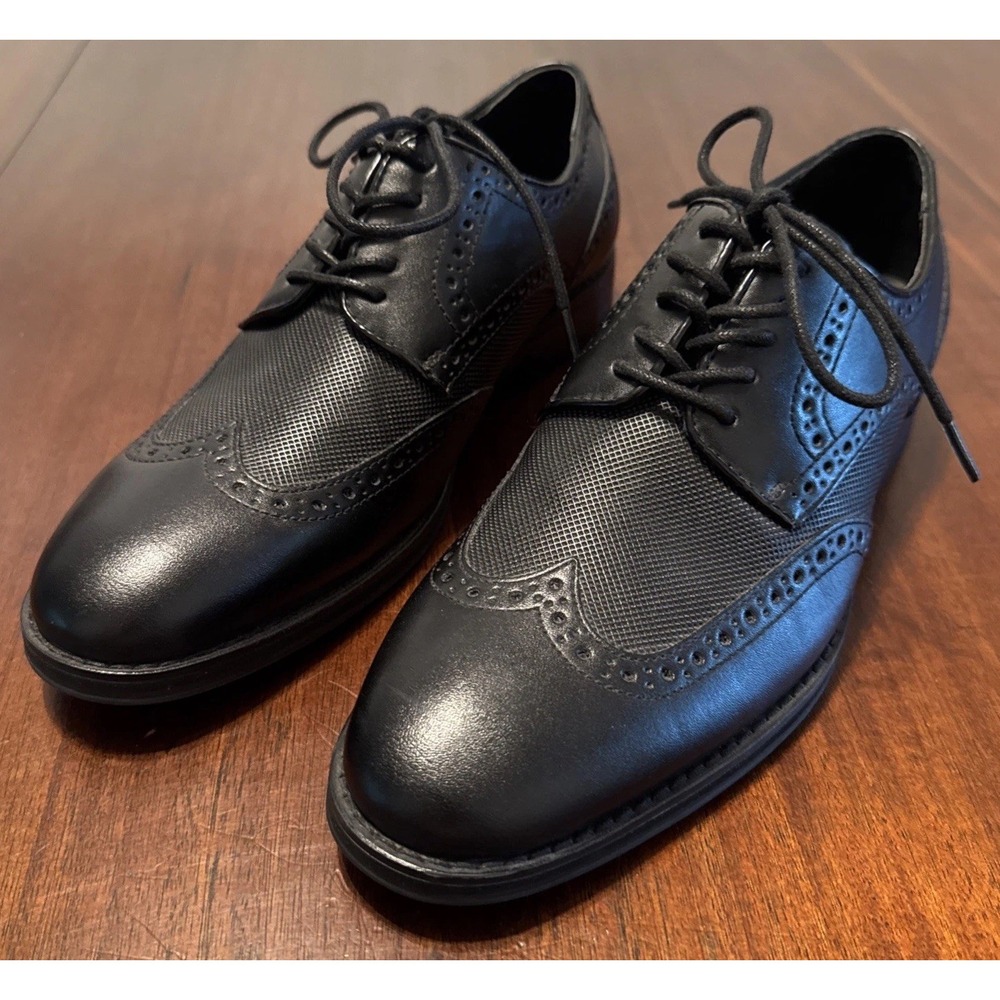 Express Mens 8 Black Wingtip Brogue Oxford Dress Shoes Lace Up Synthetic